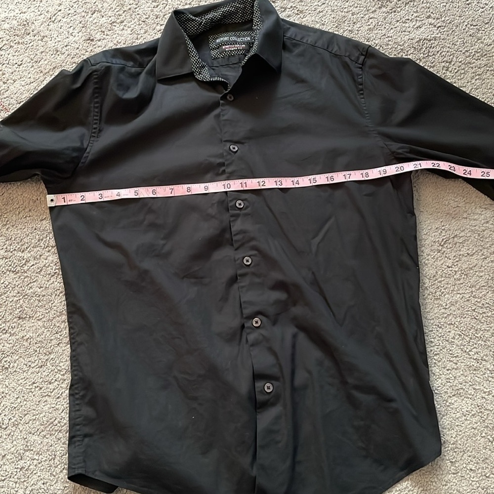 Report Collection Stretch Collar Modern Fit Black Button Dress Shirt | 16” 32/33 - Picture 11 of 12